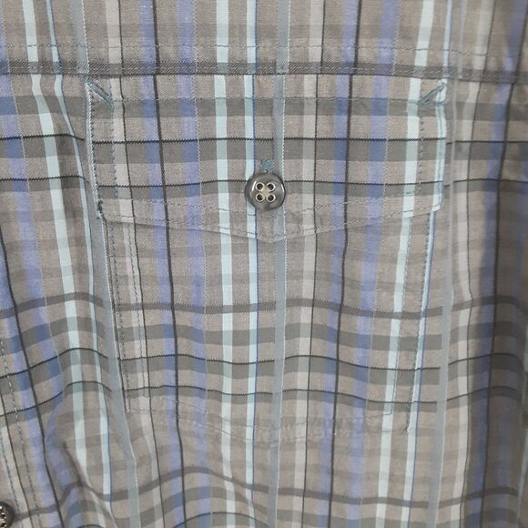 Structure Adult Mens XL Gray Blue Plaid Short Sleeve Button Up Shirt 100% Cotton - Picture 2 of 9